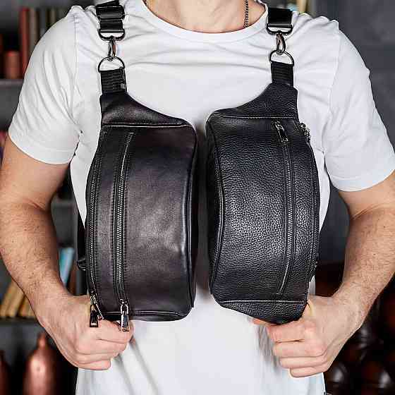 Сумка на пояс мужская бананка кожаная поясная из натуральной кожи черная Киев