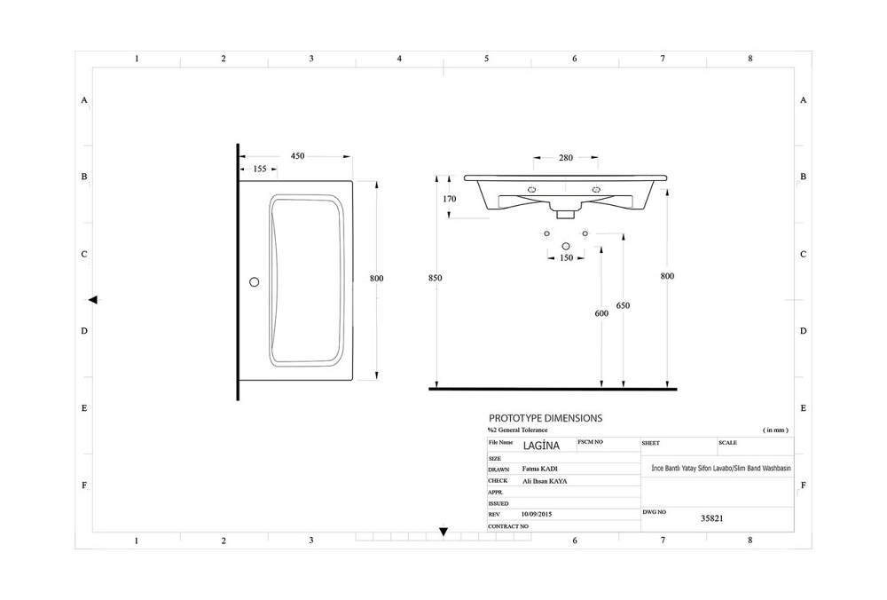 Врізна раковина EGE Vitrifiye Lagina Serie 2 170x450x800мм (35821) Білий Київ - фото 2