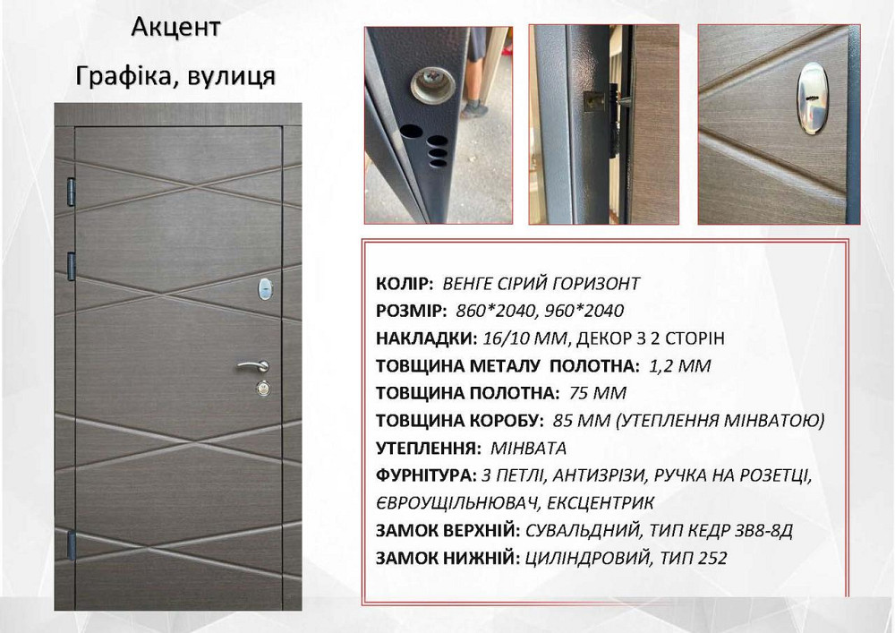 Двері вуличні Redfort, модель Графіка, комплектація  Акцент (2 контури) Київ - фото 5