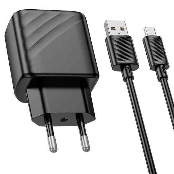 Сетевое зарядное устройство с кабелем HOCO CS21A Rich single port QC3.0 charger set(Micro)(EU) Black Одесса