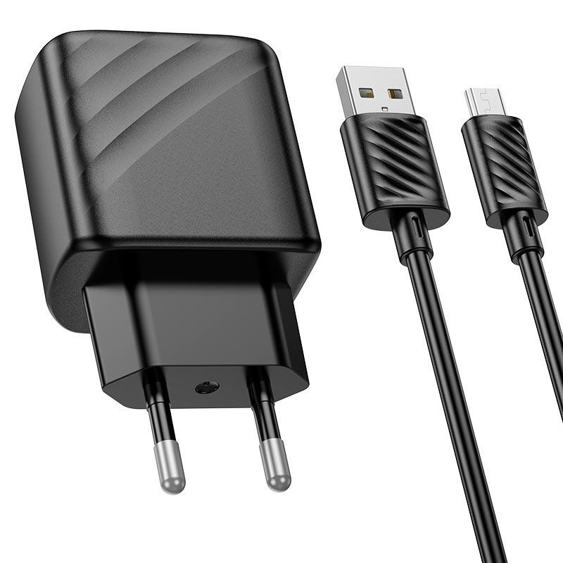 Сетевое зарядное устройство с кабелем HOCO CS21A Rich single port QC3.0 charger set(Micro)(EU) Black Одесса - изображение 3