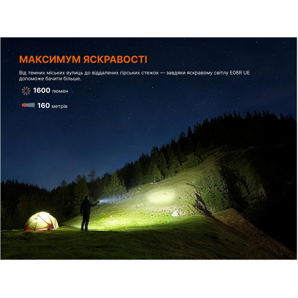 Ліхтар Fenix E08R UE, чорний Київ - фото 6