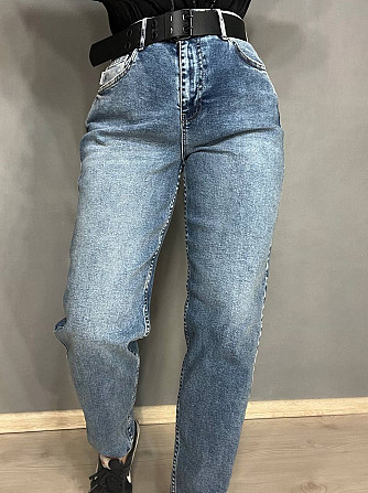 Джинсы женские SESSANTA 16484 MOM jeans высокая посадка увеличенные размеры стрейчевые с ремнем сини Одесса - изображение 9