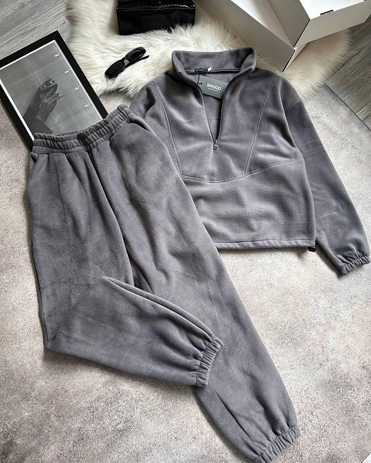 Женский теплый прогулочный костюм: кофта и брюки двусторонний флис Графит, 42/46 Одесса - изображение 1