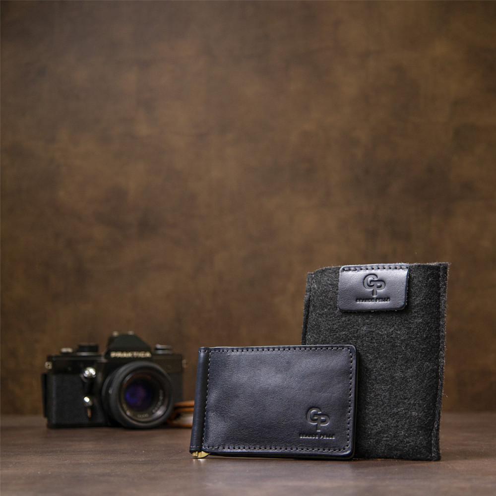 Мужской кожаный зажим для денег GRANDE PELLE 11476 Темно-синий Киев - изображение 7