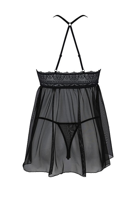 Пеньюар Passion KERRIA CHEMISE black, L/XL, мереживний верх, трусики в комплекті Sex Aura Київ - фото 4