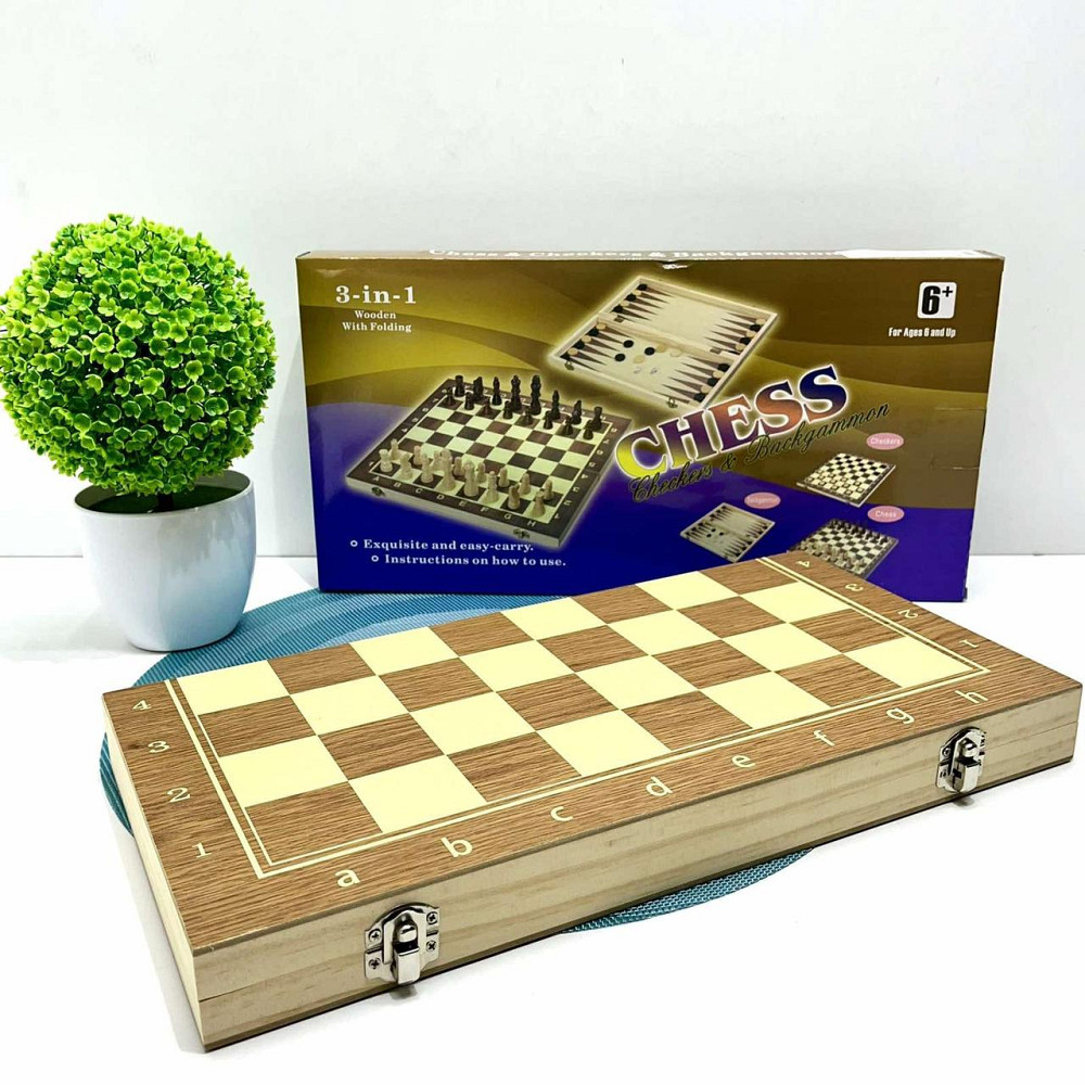 Шахи набір 3 в 1 нарди шашки дерев'яна дошка (QP002) Чернігів - фото 4