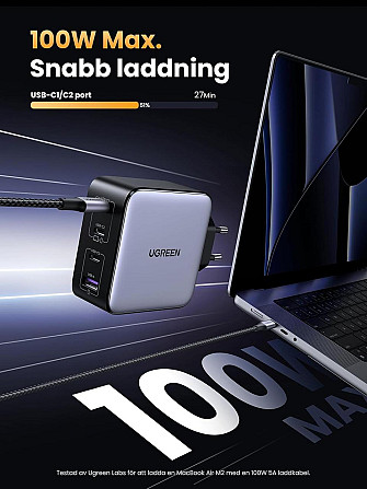 UGREEN Nexode 100W GaN повербанк, 4 порти USB-C та USB-A, швидка зарядка PD, PPS, адаптер для MacBoo Київ - фото 8