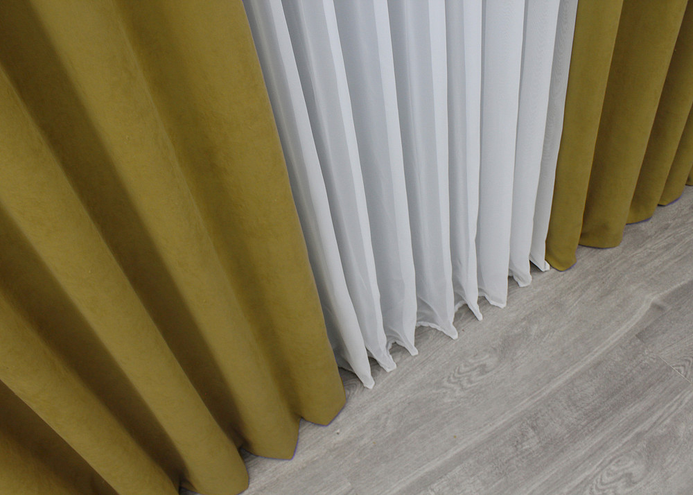 Комплект готовых штор VR-Textil Микровелюр Petek № 1514ш Горчичный 150х290 см 2 шт (33-0382) Киев - изображение 7