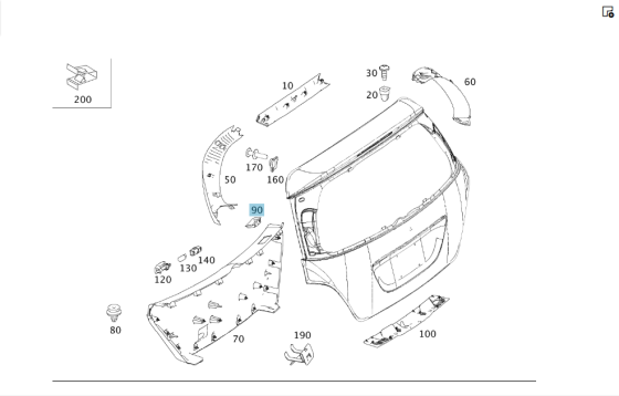 Mercedes-Benz  A2517470387 9051 Облицювання внутрішньої ручки відкриття дверей багажника чорна R-class short W251 R-class long V251 Одеса