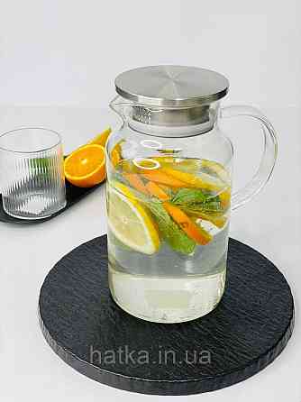 Глечик скляний "Арроу-стил" 1500 мл для напоїв прозорий із металевою кришкою Київ