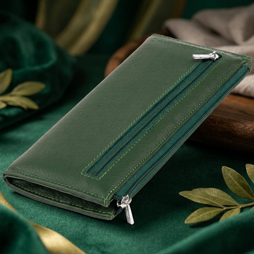 Горизонтальный тонкий кошелек из кожи унисекс ST Leather 19328 Зеленый Киев - изображение 14