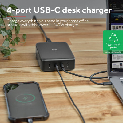 Зарядное устройство Trust Maxo 4xUSB-C PD240W GaN Black (25413_TRUST) Винница - изображение 10