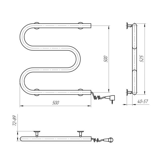 Рушникосушарка електрична NAVIN Змійовик 500х500 права Київ