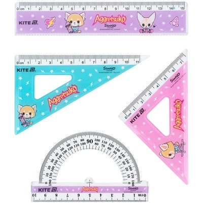 Лінійка Kite набір: лінійка 15 см, 2 косинця, транспортир Aggretsuko (AR25-282) Вінниця - фото 1