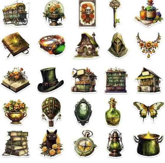 Набор винтажных стикеров 50 шт – магические наклейки в ведьминском стиле Киев