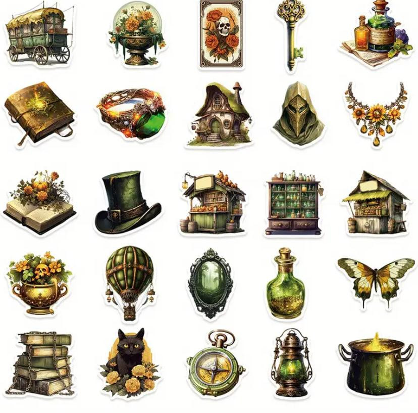 Набор винтажных стикеров 50 шт – магические наклейки в ведьминском стиле Киев - изображение 5