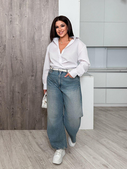 Женская базовая оверсайз рубашка из коттона Белый, 48/52 Одесса - изображение 3