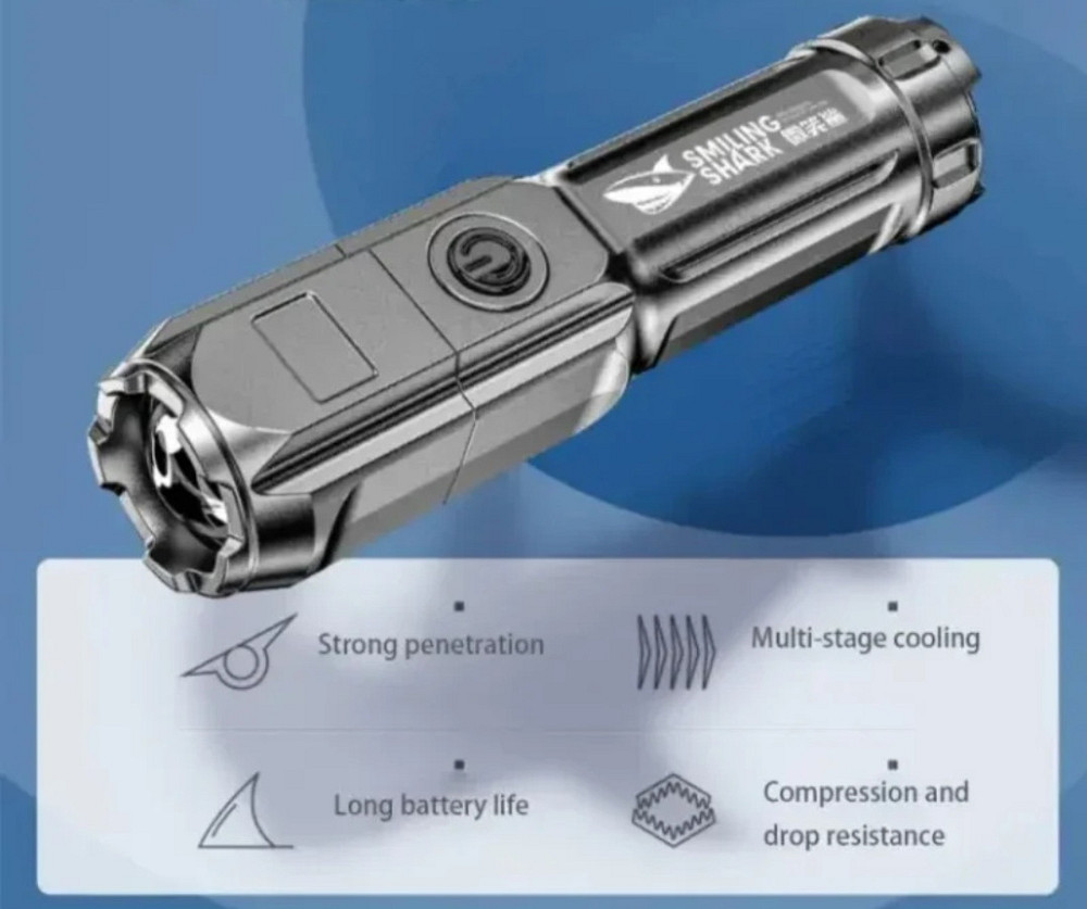 Светодиодный фонарик на акумуляторе USB телескопический 3 режима 13 на 3,5 см черный Киев - изображение 4