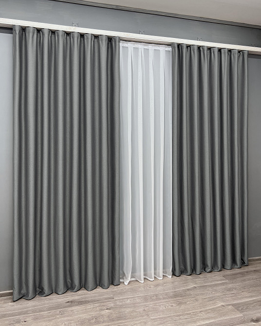 Комплект готових штор VR-Textil Шеніл однотонний № 1592ш Сірий 150х270 см 2 шт (33-0557) Київ - фото 20