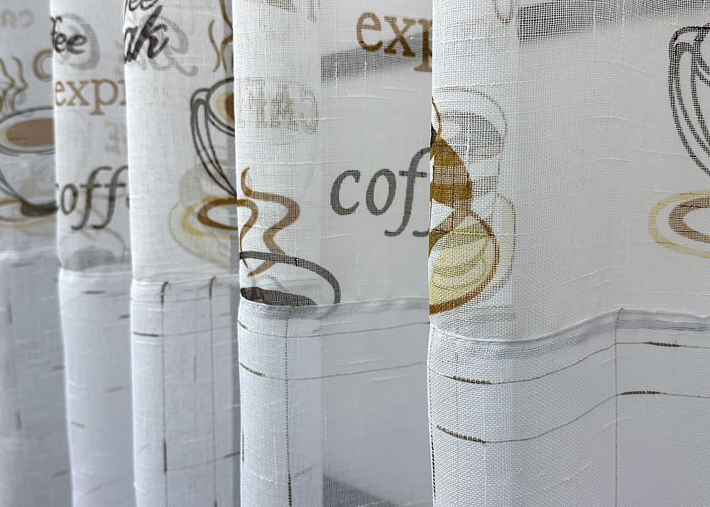 Кухонна тюль-арка VR-Textil № 1792т-1210т льон молочний з коричневим 300х150 см (53-0187) Київ - фото 4