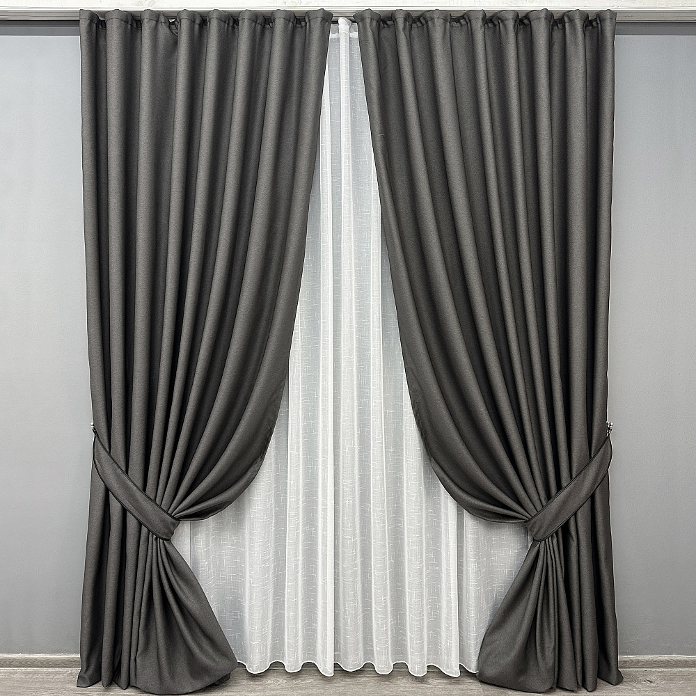 Комплект готових штор VR-Textil Рогожка TERRA LUXE № 1857ш Графітовий 130х290 см 2 шт (39-335) Київ - фото 2