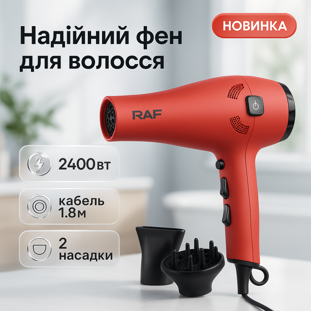 Женский профессиональный фен для укладки волос RAF R.402B 2400 Вт, Хороший электрический фен VT-24 Львов - изображение 12