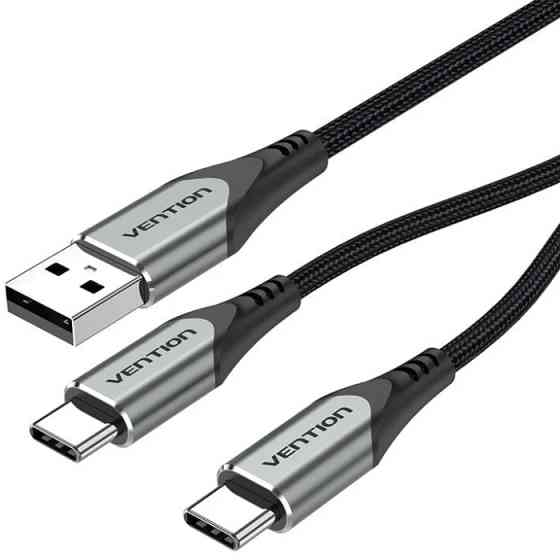 Кабель USB 2.0 AM - 2хType-C M, 1.0 м Y-Splitter Charging Cable 2.4А 480Mbps Aluminum Alloy Vention Вінниця