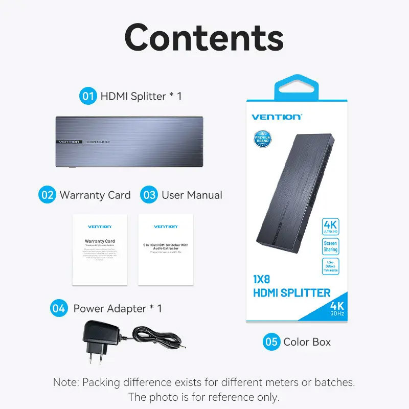 Сплітер HDMI 1.4 UHD 4K 30Hz 3D, HDCP 1x8 ports Чорний Vention Винница - изображение 4