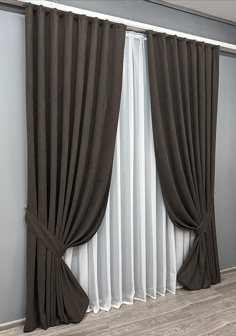 Комплект готовых штор VR-Textil Микровелюр Petek YL № 1892ш Венге 150х290 см 2 шт (33-0949) Киев - изображение 3