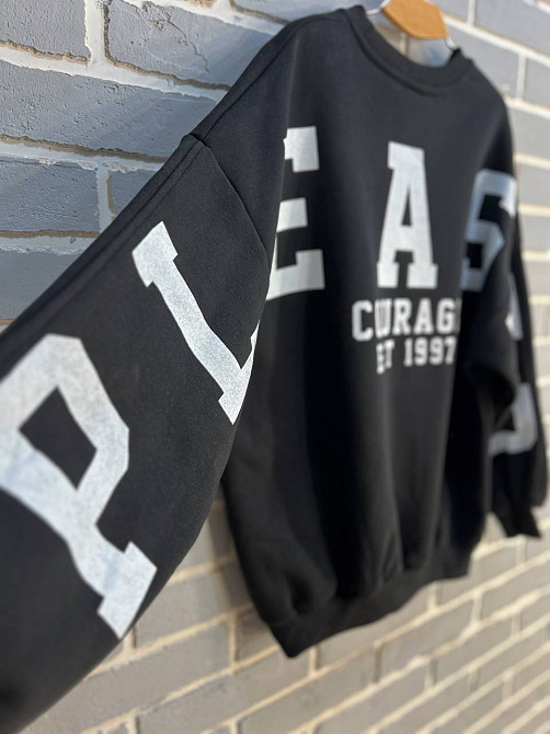 Свитшот женский DAVRAS 6000 оверсайз удлиненный надпись на спине PLEASED утепленный на флисе one size, черный, one size Киев - изображение 2