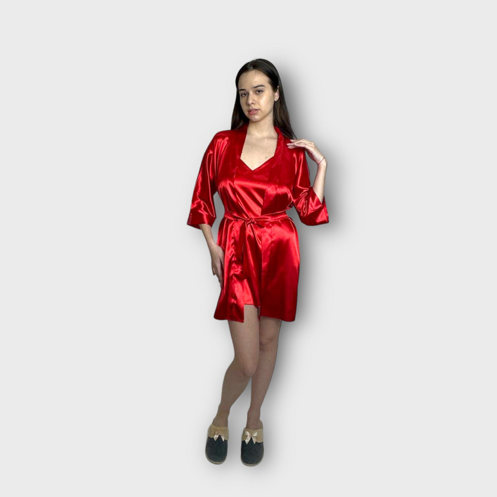 Комплект ночная рубашка с халатом Красный 3XL Харьков - изображение 1