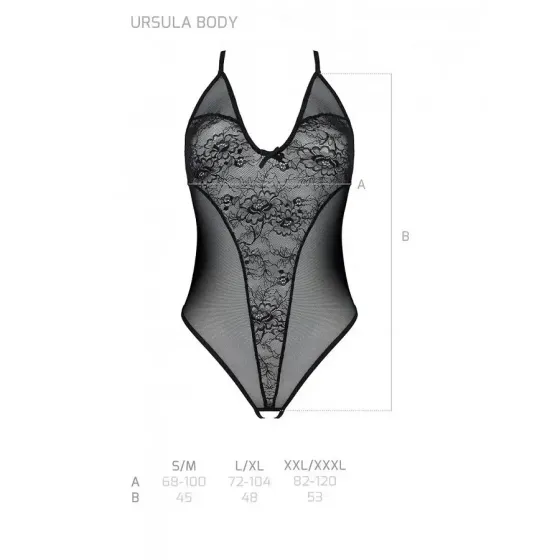 Боді з ажурним декором та відкритим кроком Passion URSULA BODY L/XL, black Львов