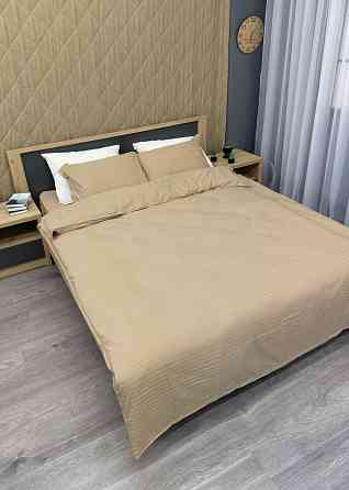 Комплект постельного белья Страйп-сатин Евро 200х230 с простыней на резинке Бежевый (88-162) Киев