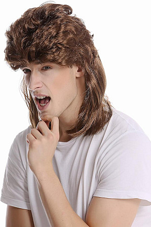 Коричнева ретро перука mullet у стилі 70-х 80-х для чоловіків і жінок, 45 см, для Геловіну, вечірки, Київ - фото 2
