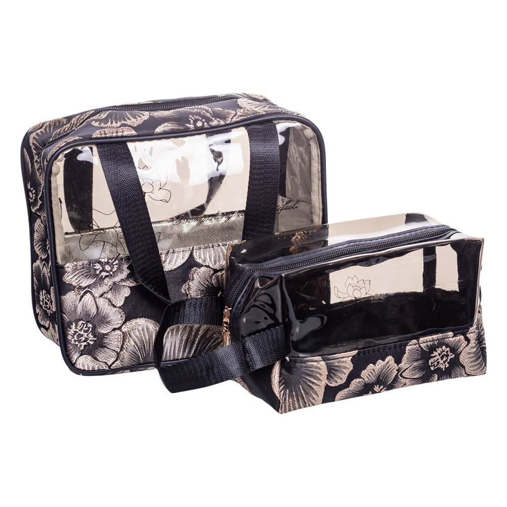 Набір прозорих жіночих косметичок для дому 2 (шт) дорожня косметичка в сумку для косметики, макіяжу, ліків, пензлів Чорний HP-16-1KB Коломия - фото 1