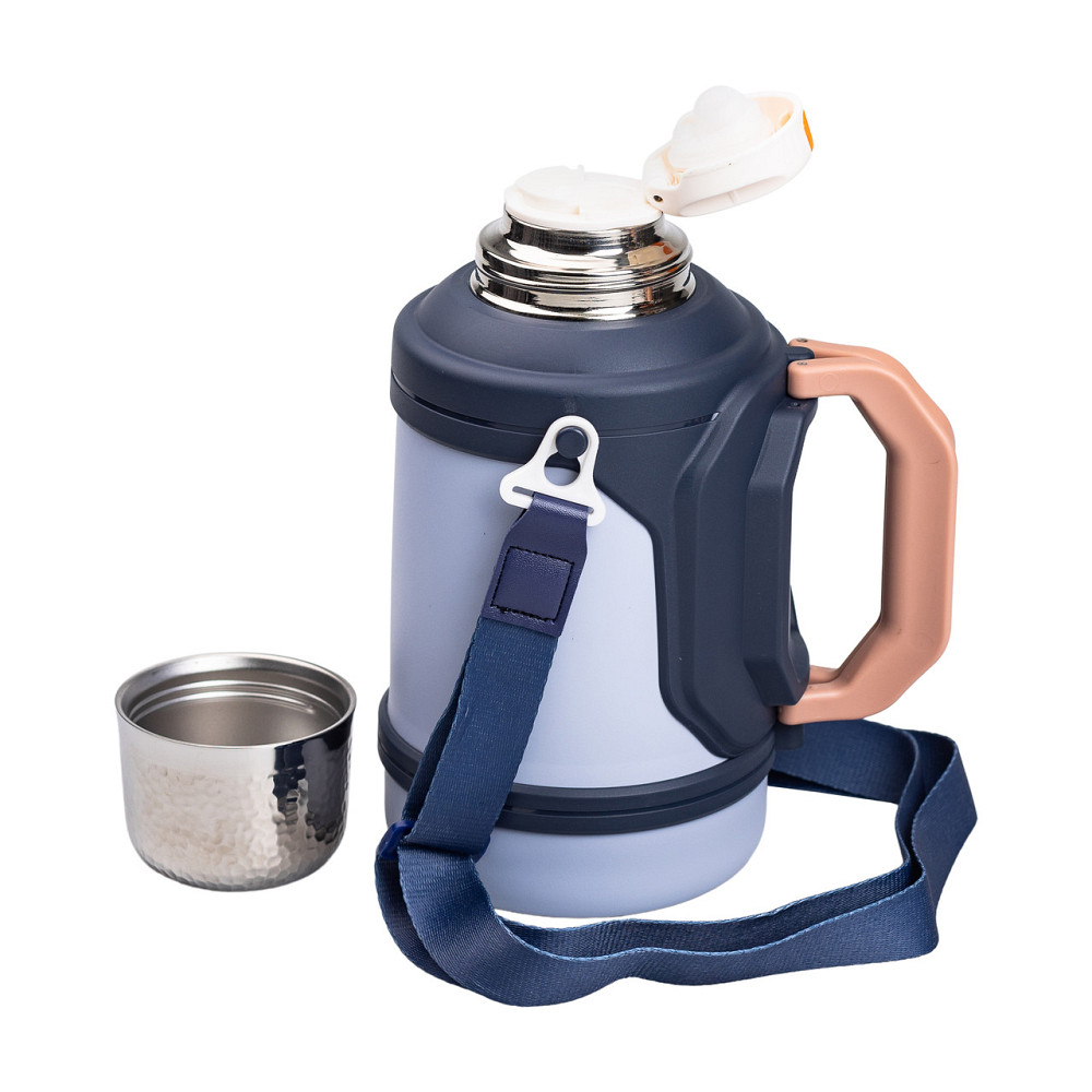 Yiwu Термос Vacuum Cup 1.5 літра з ремінцем і складною ручкою темно-синій HP-14-21BL Киев - изображение 5