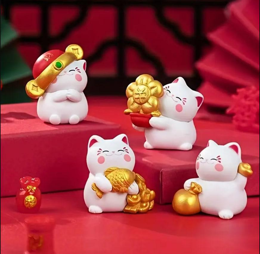 Набор из 4 фигурок счастливых котиков Манеки-Неко Декор из белой смолы Киев - изображение 1