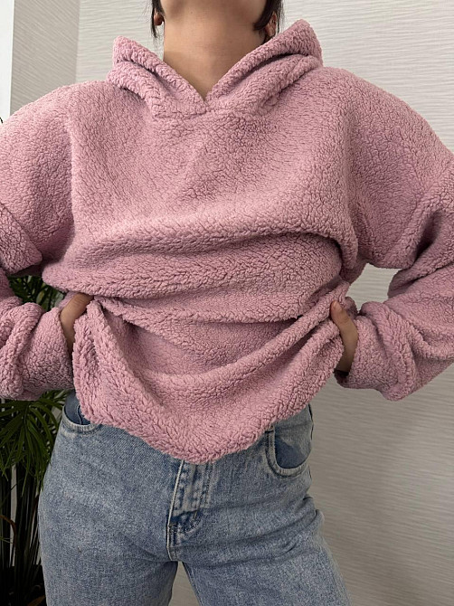 Женская теплая плюшевая худи с ушками турецкий мягкий мех Пудра Одесса - изображение 10