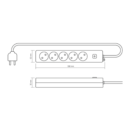 Мережевий подовжувач без заземлення 5 розеток 3м з кнопкою білий Oncord Videx Житомир
