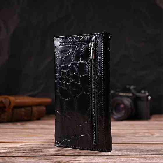 Незвичайний жіночий гаманець із натуральної фактурної шкіри CANPELLINI 21834 Чорний Київ