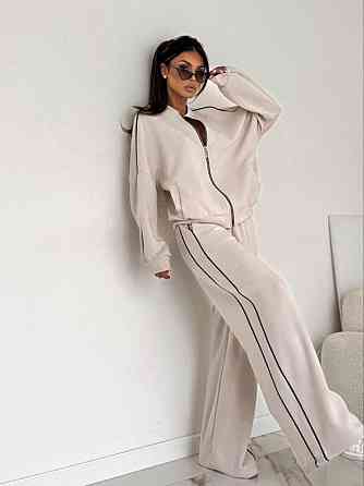 Женский стильный повседневный костюм двойка двухнить петля Бежевый, 50/52 Одесса