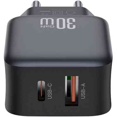 Зарядное устройство XO L156 USB-C PD30W + USB-A QC3.0 Black (L156.black) Винница