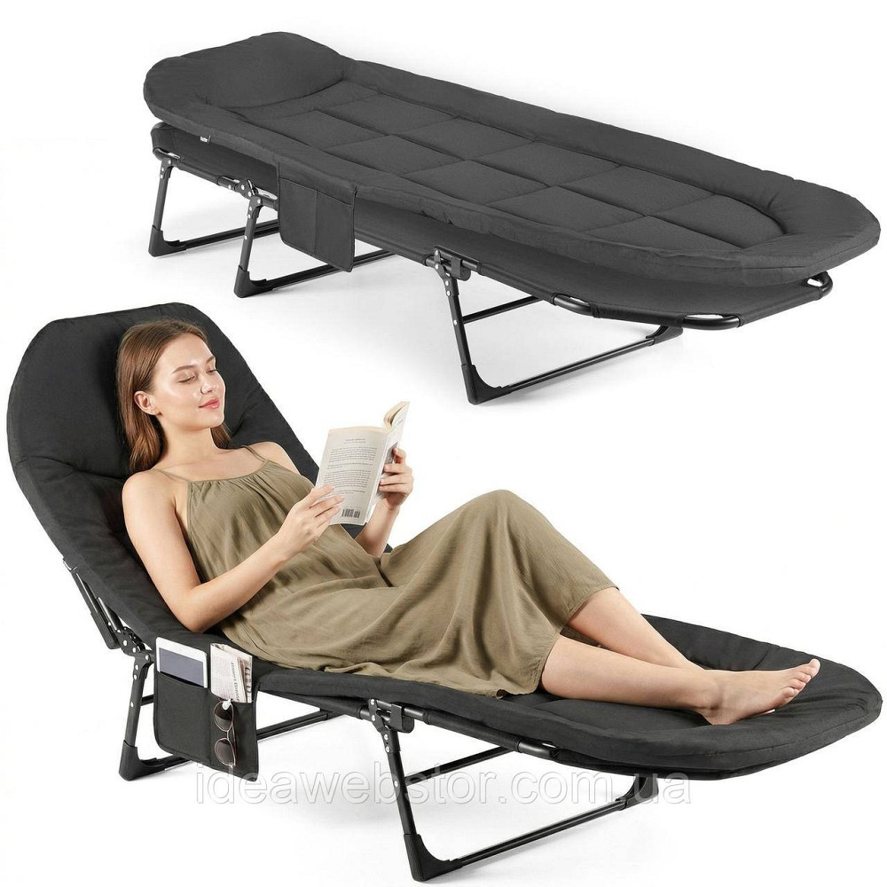 Шезлонг-кровать туристическая Outtec Sun Zen раскладная мягкая с матрасом черная Киев - изображение 2