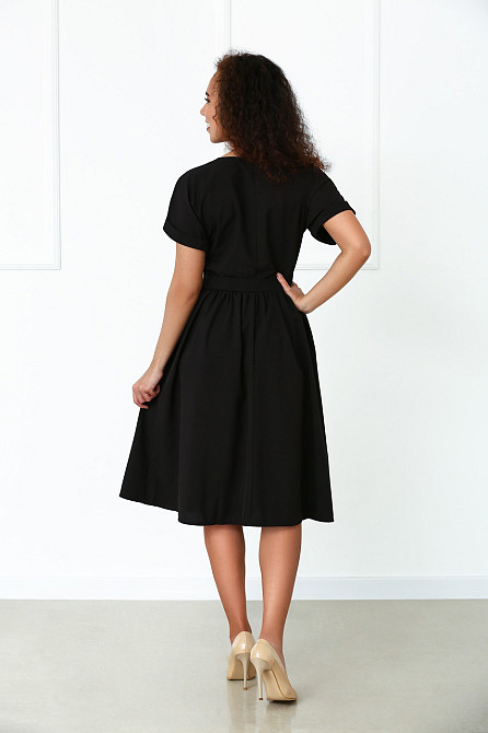 Жіноче плаття міді з короткими рукавами "Валенсія" оптом та по дропшипінгу | Норма Чорний, 48 Київ - фото 5