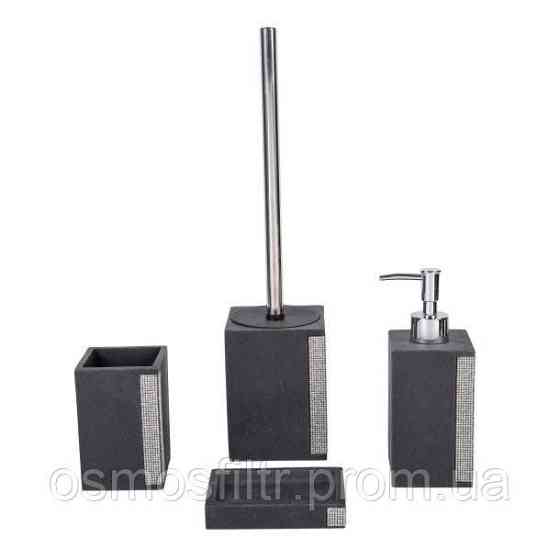 Дозатор для мила Axentia Ліндос  чорний з декором полігума 400 мл Н 10.8 см 7.3х7.3 см (134473) Київ