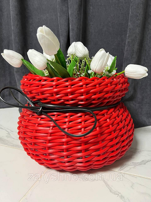 Червоний ротанговий кошик плетений Київ - фото 9