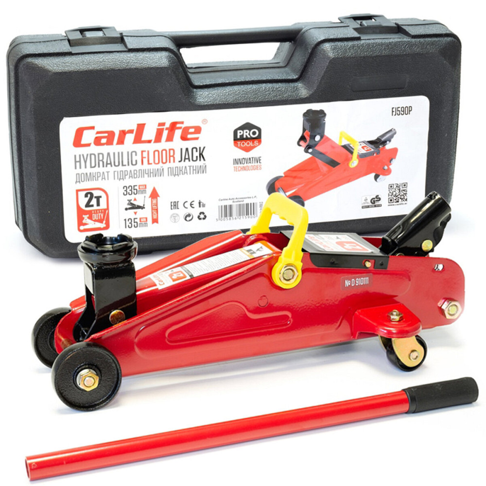 Домкрат підкатний CarLife 2т 135-335мм у кейсі FJ590P Київ - фото 1