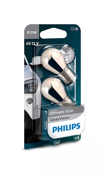 Комплект вказівних ламп розжарювання PHILIPS PY21W 12496SVB2 SilverVision 12V BAU15s (2 шт) Харків - фото 1