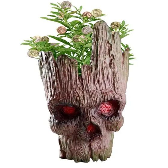 Горшочек для цветов и канцелярии Грут Groot G11 череп + круглая подставка Винница